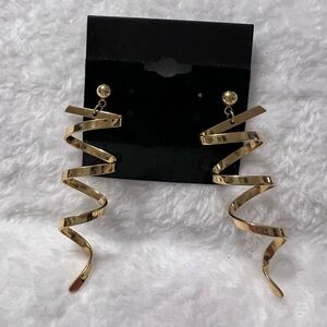 Dangle Swirl Earrings Gold Tone Christmas  Boho Pierced 2.5"
